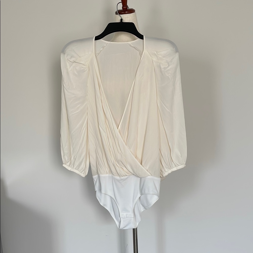 BCBGMaxAzria Cream Wrap Bodysuit